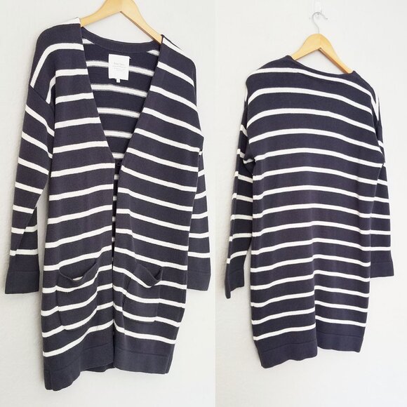 Part Two Striped Longline Tunic Cardigan M Cotton Blend One Hook Eye Preppy Knit - Picture 12 of 13